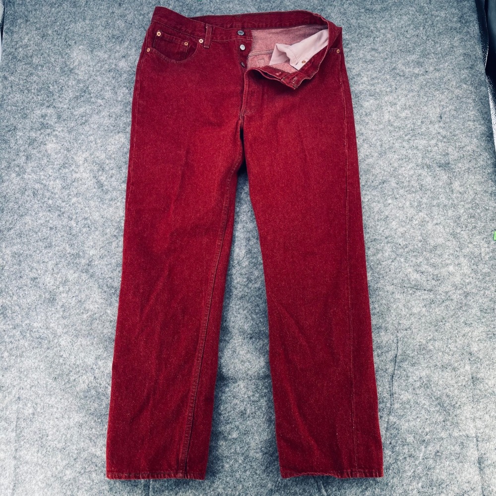 Vintage Levi 501 Jeans Men 38x32 Red Button Fly Baggy Denim Made in USA 1990s